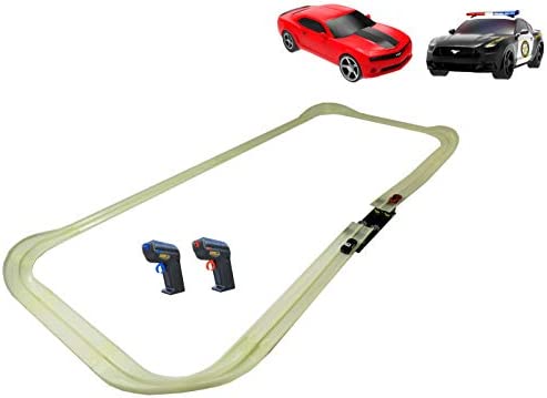 Mote Control Cordless Glow In The Dark High-Speed Super Loop Speedway Track Set With Two Cars For Dual Racing Glow Blue Blue Glow - Indoor Racing Activity Set