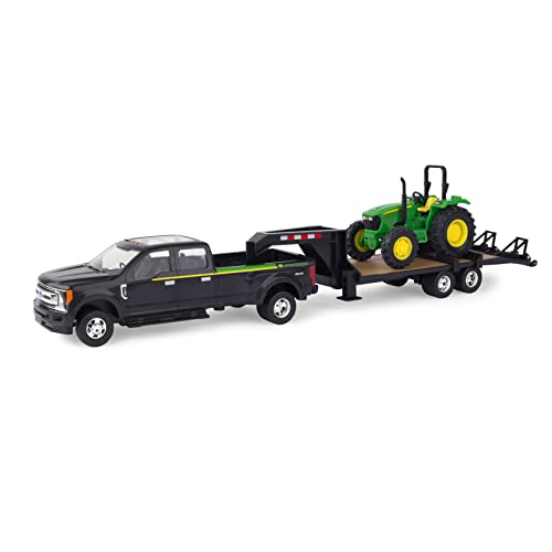 ERTL 1:32 Scale Ford F350 Pickup And Tractor Set — Includes John Deere Tractor Ford F350 Pickup And Gooseneck Trailer — 17.25 X 3.2 X 4.5 Inches — Ages 3 Years And Up - Construction Vehicle Activity Set