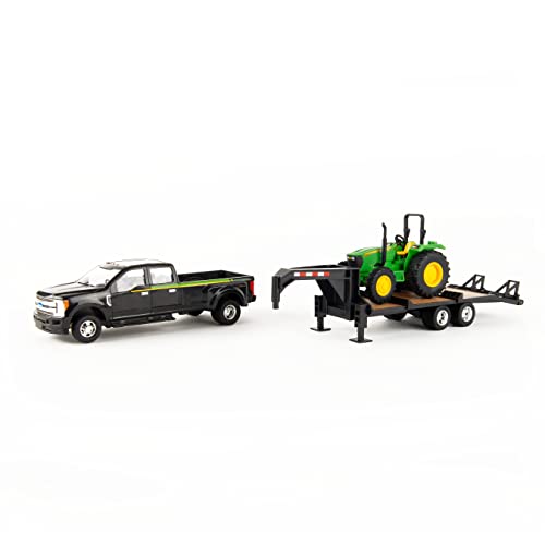 ERTL 1:32 Scale Ford F350 Pickup And Tractor Set — Includes John Deere Tractor Ford F350 Pickup And Gooseneck Trailer — 17.25 X 3.2 X 4.5 Inches — Ages 3 Years And Up - Construction Vehicle Activity Set
