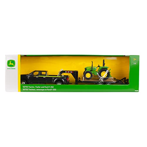 ERTL 1:32 Scale Ford F350 Pickup And Tractor Set — Includes John Deere Tractor Ford F350 Pickup And Gooseneck Trailer — 17.25 X 3.2 X 4.5 Inches — Ages 3 Years And Up - Construction Vehicle Activity Set