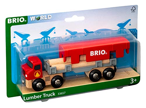 World 33657 – Lumber Truck – 6 Piece Wooden Toy Train For Kids Ages 3 And Up Grey - Classic Train Play Edition