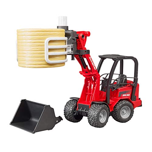 02192 Schaffer Compact Loader 2630 Farm Tractor With Shovel Bale Gripper And 1 Round Hay Bal - Construction Vehicle Activity Set