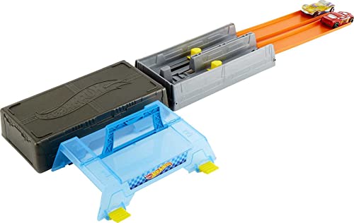 Discount Race Case Track Set With 2 Hot Wheels Cars Dual Launcher For Side-By-Side Racing Storage Container Toy For Kids 4 Years Old & Up - Indoor Racing Activity Set