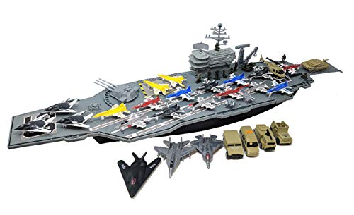 Deals 33 Inch Aircraft Carrier With Soldiers Jets Military Vehicles (18 Fighter Jets) - Construction Vehicle Activity Set