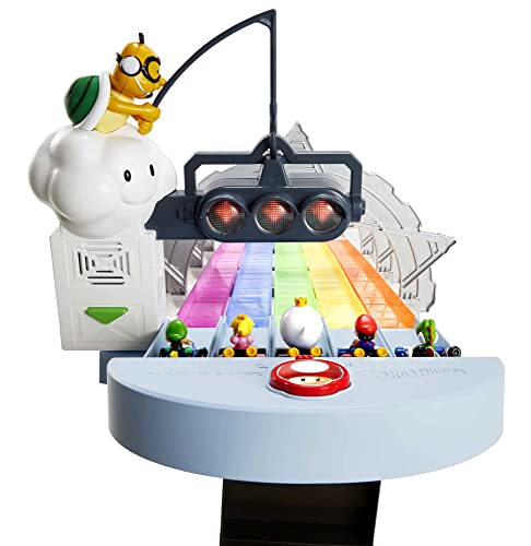Mario Kart Rainbow Road Raceway 8-Foot Track Set With Lights & Sounds & 2 1:64 Scale Vehicles Race With 5-Track Colorful Course With 2 Configurations Toy Gift For Kid - Indoor Racing Activity Set
