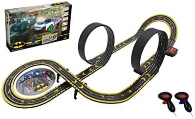 Micro Scalextric Justice League Batman Vs Joker Battery Powered 1:64 Slot Car Race Track Set G1155T Black - Indoor Racing Activity Set