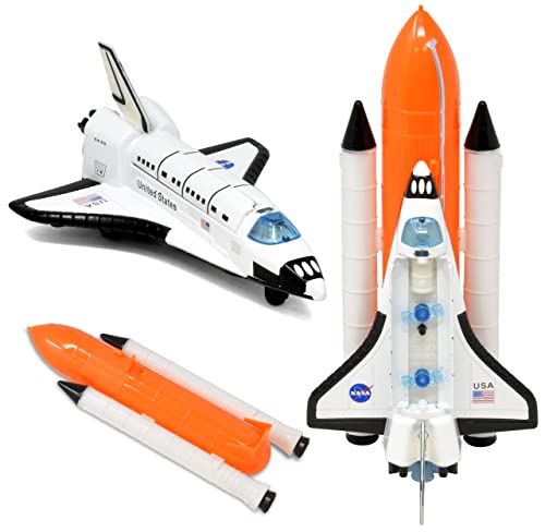ASA Space Shuttle Toy For Kids Pretend Play 2 Piece Set Rocket Ship With Lights And Sound Diecast Spaceship For Boys Girls Toddlers - Astronaut Imagination Edition