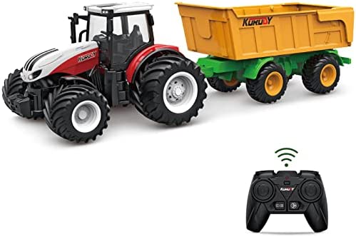 RC Tractor Remote Control Farm Truck With Trailer 1/24 Scale 2.4Ghz Electronic Tractor Farm Vehicle Toy With Light For Kids Age 5 6 7 8 9 And Up Years Old - Construction Vehicle Activity Set