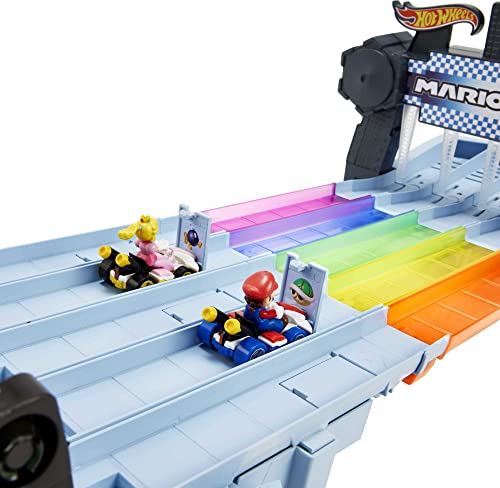 Mario Kart Rainbow Road Raceway 8-Foot Track Set With Lights & Sounds & 2 1:64 Scale Vehicles Race With 5-Track Colorful Course With 2 Configurations Toy Gift For Kid - Indoor Racing Activity Set