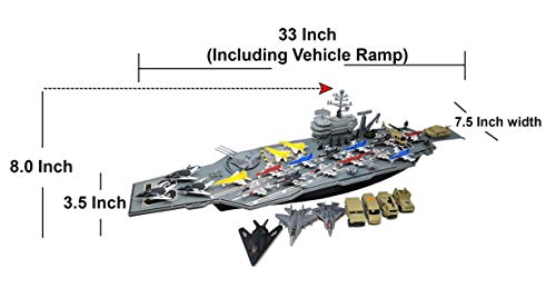 Deals 33 Inch Aircraft Carrier With Soldiers Jets Military Vehicles (18 Fighter Jets) - Construction Vehicle Activity Set