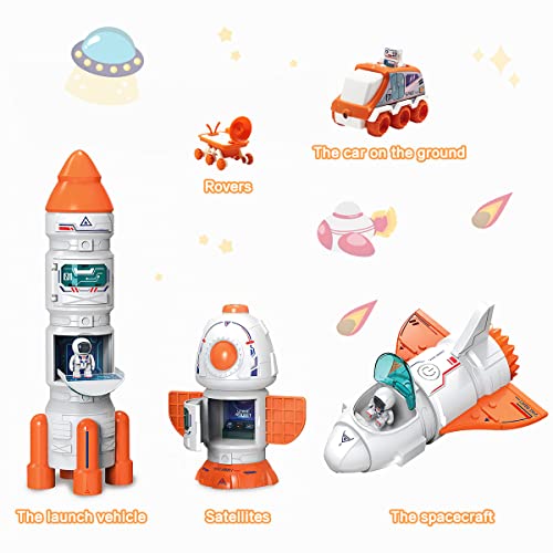 Space Toy For Kids Rocket Ship Toys With Space Shuttle Astronaut Figures Space Rover Spaces Station 5 In 1 Spaceship Toy For Boys 3-8 Aerospace Model Space Figure Toys With Sound & Ligh - Astronaut Imagination Edition