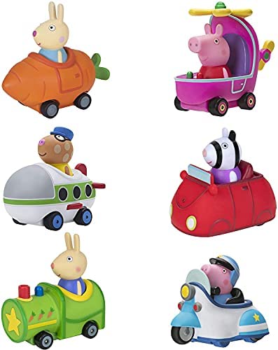 Mini Buggies 6 Pack Set – Peppa George Pig Zoe Zebra & Richard Rabbit In Fun Vehicles & Cars – Toy Gift For Kids – Ages 2+ - Classic Train Play Edition