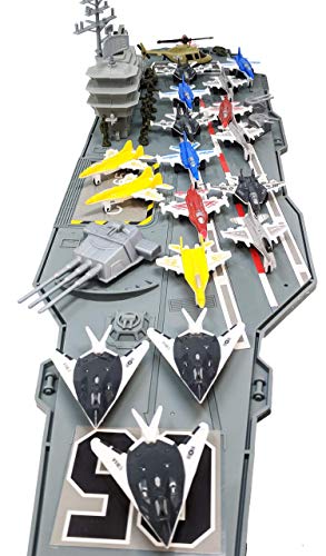 Deals 33 Inch Aircraft Carrier With Soldiers Jets Military Vehicles (18 Fighter Jets) - Construction Vehicle Activity Set