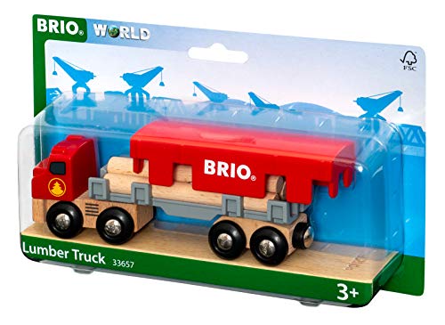 World 33657 – Lumber Truck – 6 Piece Wooden Toy Train For Kids Ages 3 And Up Grey - Classic Train Play Edition
