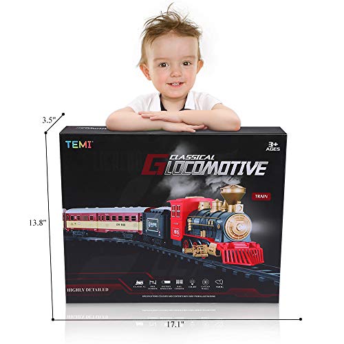 Cheap Train Sets With Steam Locomotive Engine Cargo Car And Tracks Battery Powered Play Set Toy W/ Smoke Light & Sounds For Kids Boys & Girls 3 4 5 6 7 Years Old - Classic Train Play Edition