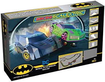 Micro Scalextric Justice League Batman Vs Joker Battery Powered 1:64 Slot Car Race Track Set G1155T Black - Indoor Racing Activity Set