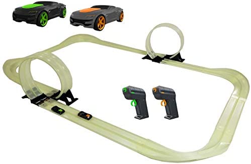 Mote Control Cordless Glow In The Dark High-Speed Super Loop Speedway Track Set With Two Cars For Dual Racing Glow Blue Blue Glow - Indoor Racing Activity Set