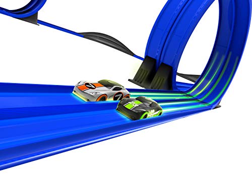 Mote Control Cordless Glow In The Dark High-Speed Super Loop Speedway Track Set With Two Cars For Dual Racing Glow Blue Blue Glow - Indoor Racing Activity Set