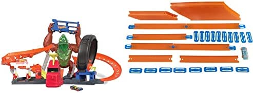 Cheap Toxic Gorilla Slam Gas Station & Tire Repair Shop Playset With Adjustable Launcher Lights & Sounds & 1 1:64 Scale Car Connects To Other Track Sets Gift For Kids 5 Years Old & Up - Indoor Racing Activity Set