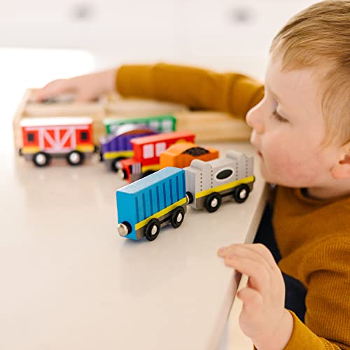 Wooden Train Cars (8 Pcs) – Magnetic Train Wooden Train Toys Train Sets For Toddlers And Kids Ages 3+ - Classic Train Play Edition