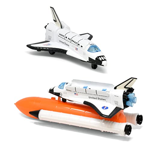 ASA Space Shuttle Toy For Kids Pretend Play 2 Piece Set Rocket Ship With Lights And Sound Diecast Spaceship For Boys Girls Toddlers - Astronaut Imagination Edition