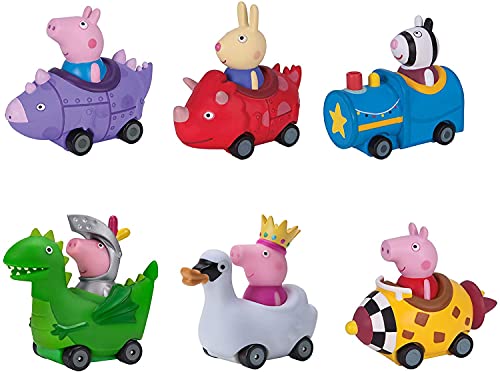 Mini Buggies 6 Pack Set – Peppa George Pig Zoe Zebra & Richard Rabbit In Fun Vehicles & Cars – Toy Gift For Kids – Ages 2+ - Classic Train Play Edition