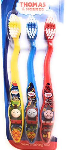Thomas The Train & Friends Soft Toothbrushes 3 Pack Brush Buddies (Blue Yellow Red) - Classic Train Play Edition