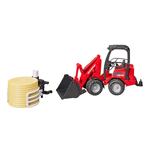 02192 Schaffer Compact Loader 2630 Farm Tractor With Shovel Bale Gripper And 1 Round Hay Bal - Construction Vehicle Activity Set
