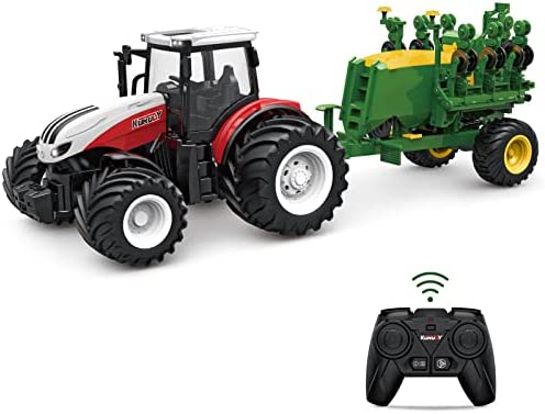 RC Tractor Remote Control Farm Truck With Trailer 1/24 Scale 2.4Ghz Electronic Tractor Farm Vehicle Toy With Light For Kids Age 5 6 7 8 9 And Up Years Old - Construction Vehicle Activity Set