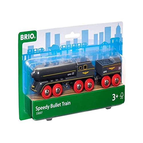 RIO World 33697 – Speedy Bullet Train – 2 Piece Wooden Toy Train Set For Kids Age 3 And Up - Classic Train Play Edition