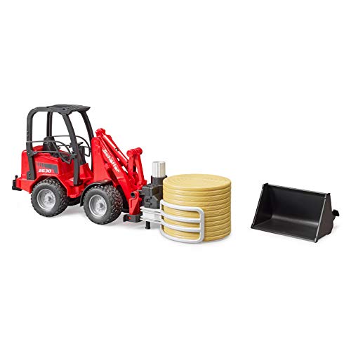 02192 Schaffer Compact Loader 2630 Farm Tractor With Shovel Bale Gripper And 1 Round Hay Bal - Construction Vehicle Activity Set