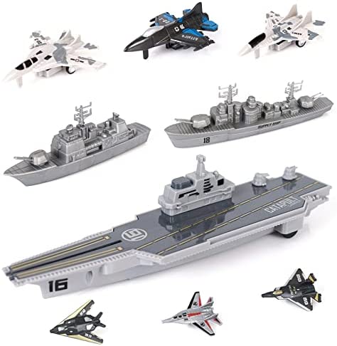 Aircraft Carrier Military Naval Ship Toy Play Set With Small Scale Model Planes Fighter Jets Battleship And Supply Ship For Kids Boy Girl Age 5+ Party Favors Gifts Naval Ship-02 - Sea Mission Play Edition