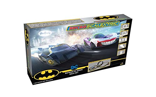 Micro Scalextric Justice League Batman Vs Joker Battery Powered 1:64 Slot Car Race Track Set G1155T Black - Indoor Racing Activity Set