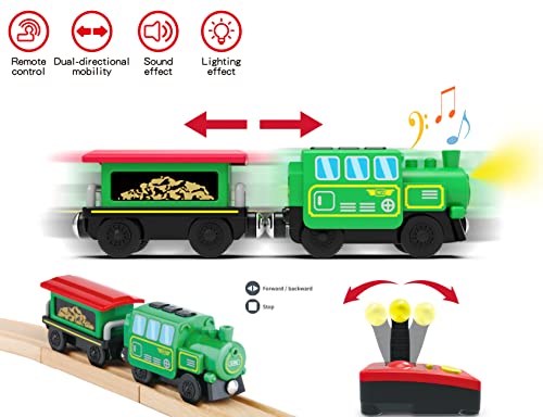 Budget Wooden Train Accessories Battery Operated Locomotive Train Remote Control Train For Track Set Powerful Engine Train Vehicles Fit All Major Brands Track Railway System (Battery Not Included) - Classic Train Play Edition