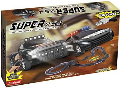 Super 251 USB Power Slot Car Racing Set LED Headlights Strong Magnetic Base Mechanical Lap Counter & Powerbase Integrated As Combo Track For Ages 8 And Up - Indoor Racing Activity Set