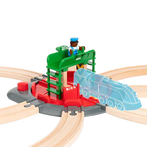 Promo World 33476 – Turntable & Figure – 2 Piece Wooden Toy Train Accessory For Kids Ages 3 And Up - Classic Train Play Edition