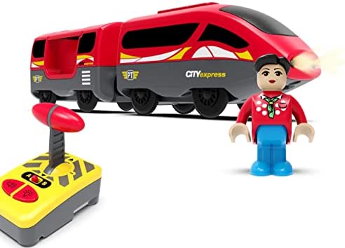 Budget Wooden Train Accessories Battery Operated Locomotive Train Remote Control Train For Track Set Powerful Engine Train Vehicles Fit All Major Brands Track Railway System (Battery Not Included) - Classic Train Play Edition
