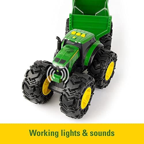Toddler Toys Lights And Sounds Monster Treads Tractor Toy With Wagon 8 Inch Green Ages 3+ Red - Construction Vehicle Activity Set