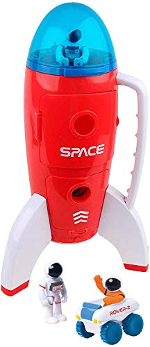 New Spaceship Rocket Toy Playset With 2 Astronauts And Rover Vehicle – Lights And Sound Effects Plus Carrying Handle For Blasting To The Moon And Flying Back – Play And Explore Space Toy - Astronaut Imagination Edition