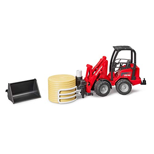 02192 Schaffer Compact Loader 2630 Farm Tractor With Shovel Bale Gripper And 1 Round Hay Bal - Construction Vehicle Activity Set