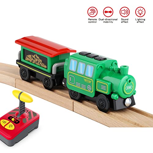 Budget Wooden Train Accessories Battery Operated Locomotive Train Remote Control Train For Track Set Powerful Engine Train Vehicles Fit All Major Brands Track Railway System (Battery Not Included) - Classic Train Play Edition