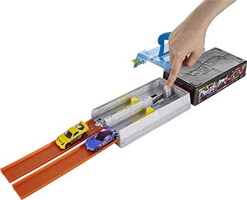 Discount Race Case Track Set With 2 Hot Wheels Cars Dual Launcher For Side-By-Side Racing Storage Container Toy For Kids 4 Years Old & Up - Indoor Racing Activity Set