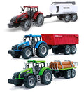 Friction Powered Farm Tractor Vehicles 16.5 Includes Farmer Tractor Water Tank And Log Trailer Push & Go No Batteries Needed (3pc Set) - Construction Vehicle Activity Set