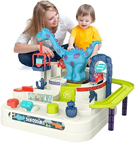 Preschool Educational Car Toys Gifts Puzzle Car Race Tracks Race Track Toys For Boy Car Adventure Toy For 3 4 5 6 7 8 Years Old Kids (Blue Helicopter Car) - Indoor Racing Activity Set