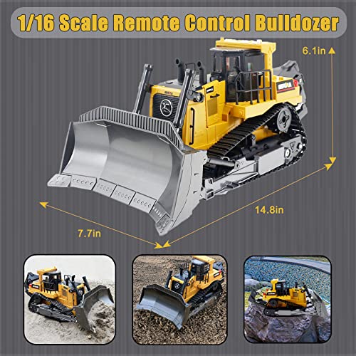 Bnam Remote Control Bulldozer RC 1/16 Full Functional Construction Vehicle 2.4Ghz 9 Channel Dozer Front Loader Toy With Light And Sound For Kids Age 6 7 8 9 10 And Up Years Old - Construction Vehicle Activity Set