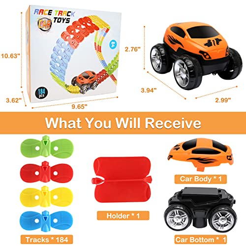 Toys For 3 Year Old Boys,Kids Toys For Boys Girls Age 3-5,184 PCS Toddler Toys Race Car Track Set With Flexible Track Create A Road Race,DIY Magic Car Toys For 3 4 5 Year Old Christmas Birthday Gifts Red Green Yellow Blue - Indoor Racing Activity Set