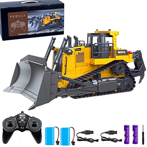 Bnam Remote Control Bulldozer RC 1/16 Full Functional Construction Vehicle 2.4Ghz 9 Channel Dozer Front Loader Toy With Light And Sound For Kids Age 6 7 8 9 10 And Up Years Old - Construction Vehicle Activity Set