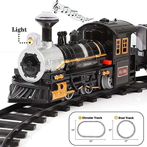 Electric Christmas Train Set For Kids Battery-Powered Train Toys With Sounds Include 4 Cars And 10 Tracks Classic Toy Train Set For 3 4 5 6 Years Old Boys Girls - Classic Train Play Edition