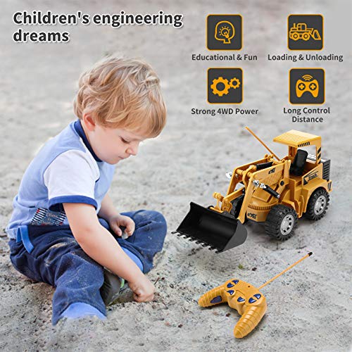 Remote Control Construction Toy – RC Bulldozer 1/24 Front Loader RC Tractor Vehicles With 2 Rechargeable Batteries Pretend Construction Playset Toys For 3 4 5 6 Years Old Boys Girls Kids Gift - Construction Vehicle Activity Set