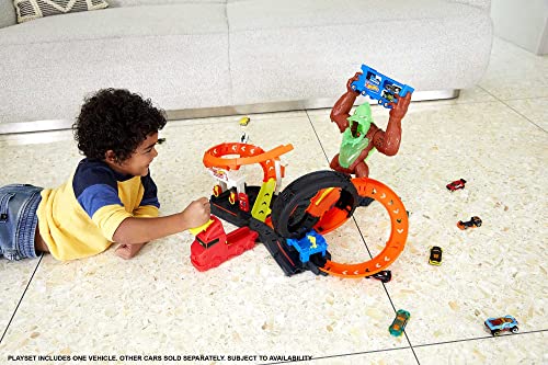 Cheap Toxic Gorilla Slam Gas Station & Tire Repair Shop Playset With Adjustable Launcher Lights & Sounds & 1 1:64 Scale Car Connects To Other Track Sets Gift For Kids 5 Years Old & Up - Indoor Racing Activity Set